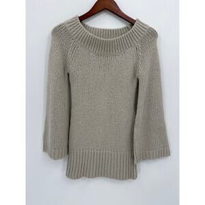 Trina Turk Mohair Blend Metallic Tan Sweater Dress Bell Sleeve Small